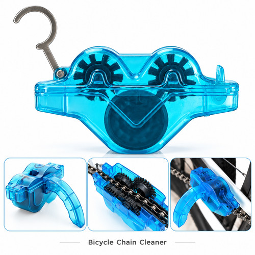 Blue bike chain cleaner kit - chain,